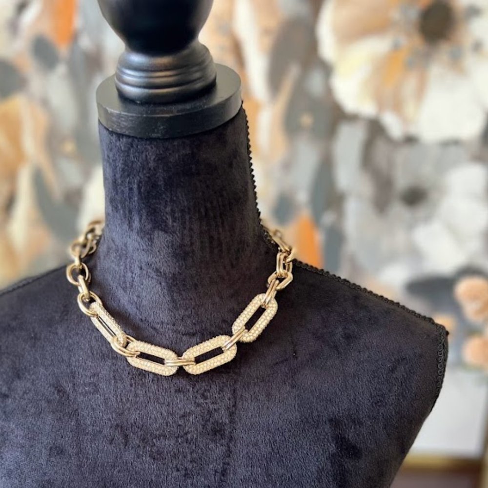 Chunky Chain Rhinestone Bib Statement Necklace - image 2